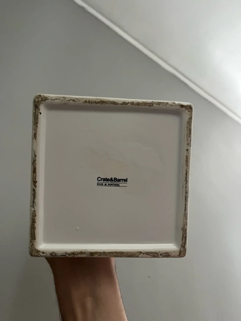 Crate & Barrel White Square Cube Ceramic Orchid Vase Planter Made in Portugal